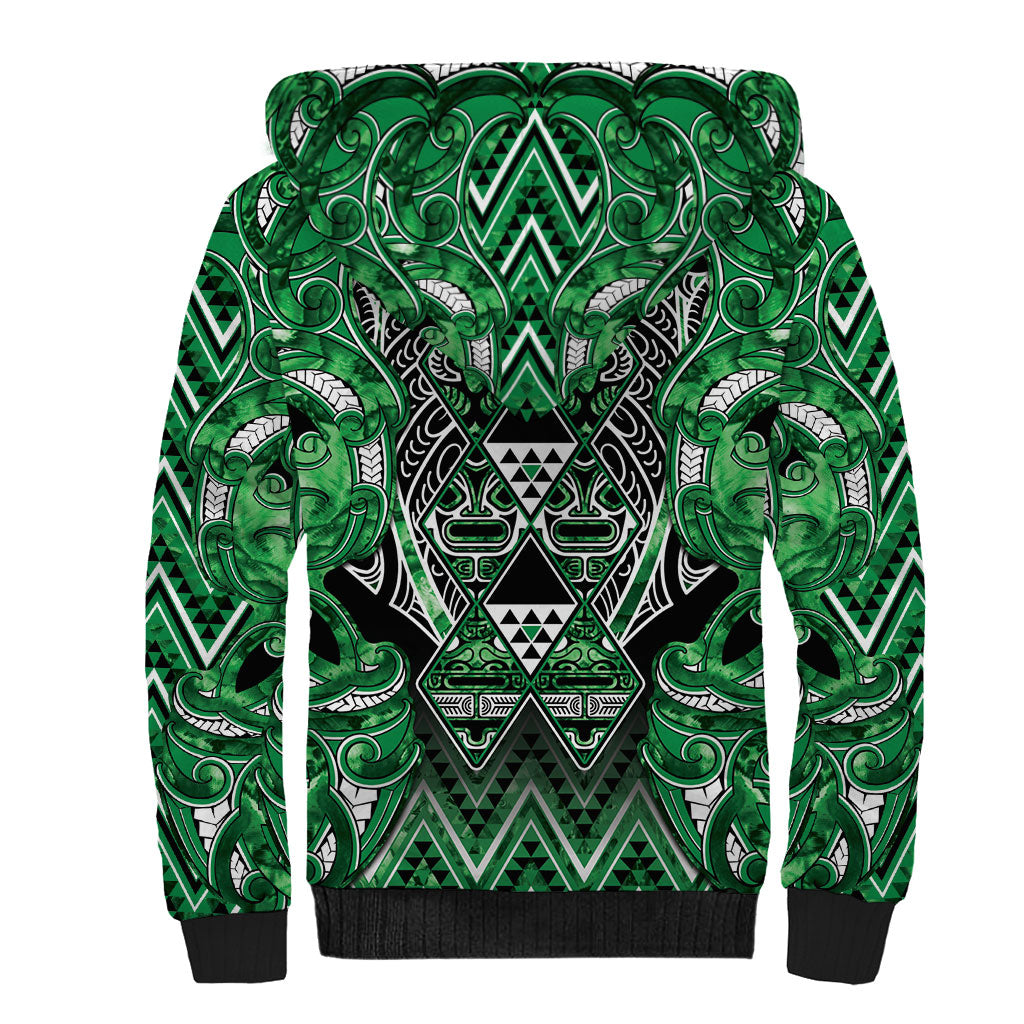 Aotearoa Ngati Maniapoto Sherpa Hoodie Maori Tribal Green Paua Shell Pattern