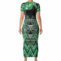 Aotearoa Ngati Maniapoto Short Sleeve Bodycon Dress Maori Tribal Green Paua Shell Pattern