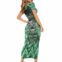 Aotearoa Ngati Maniapoto Short Sleeve Bodycon Dress Maori Tribal Green Paua Shell Pattern