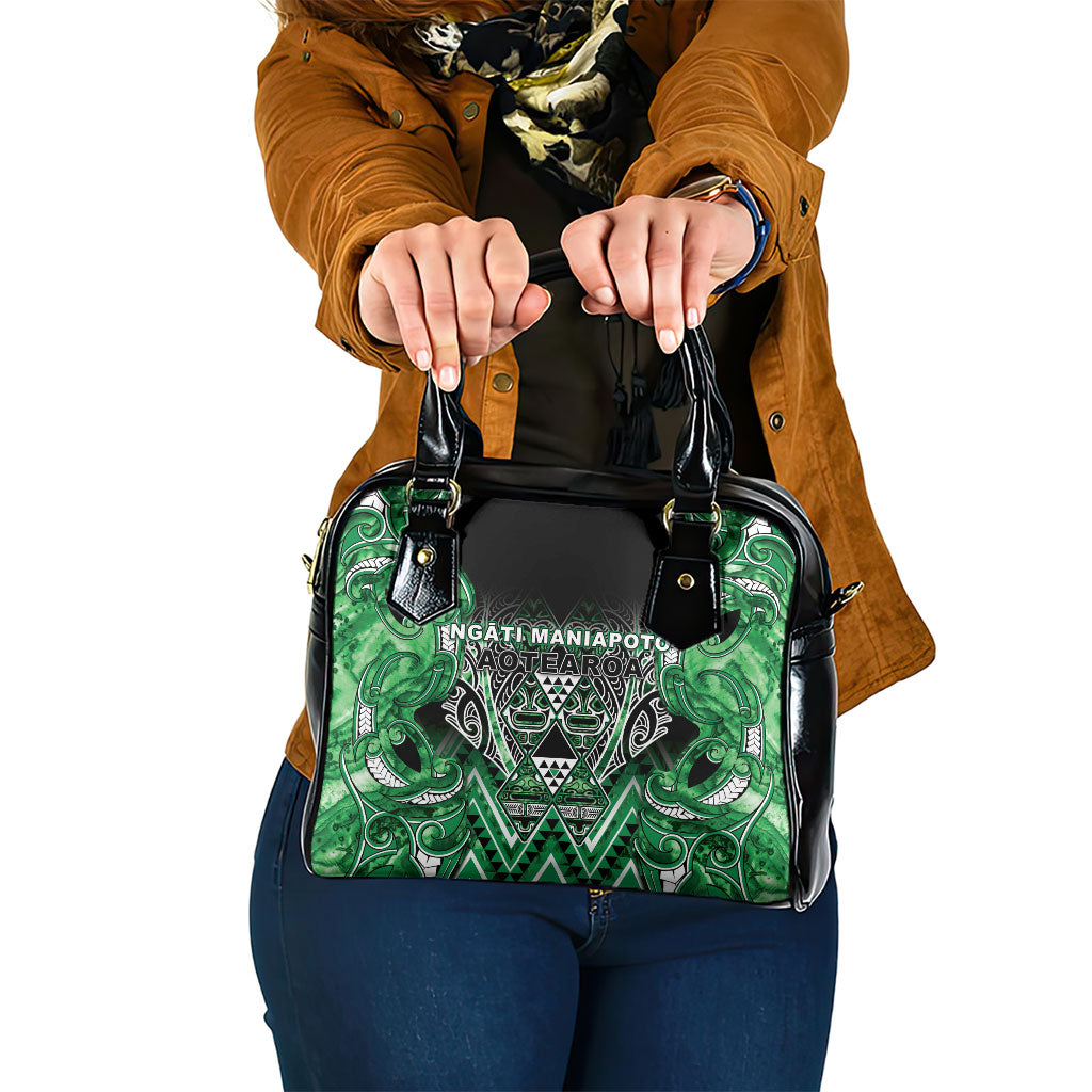 Aotearoa Ngati Maniapoto Shoulder Handbag Maori Tribal Green Paua Shell Pattern