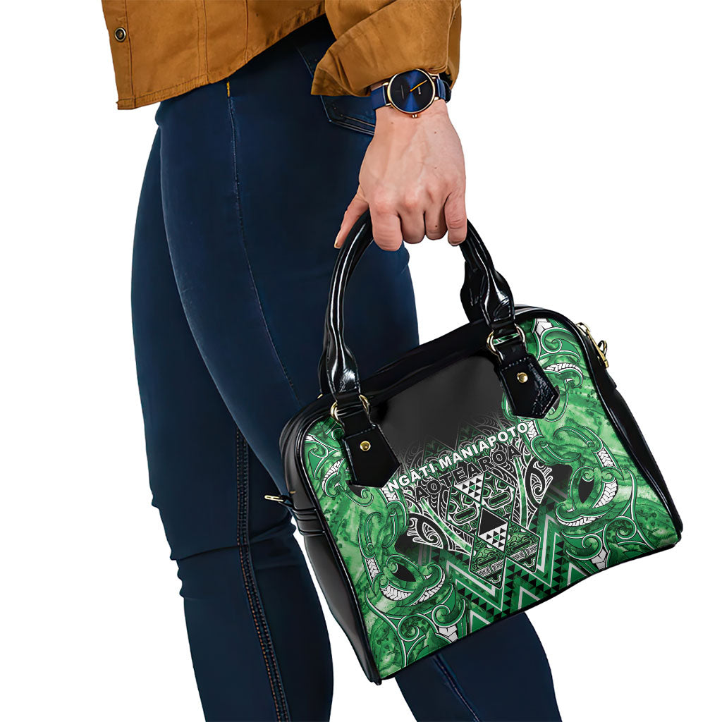 Aotearoa Ngati Maniapoto Shoulder Handbag Maori Tribal Green Paua Shell Pattern