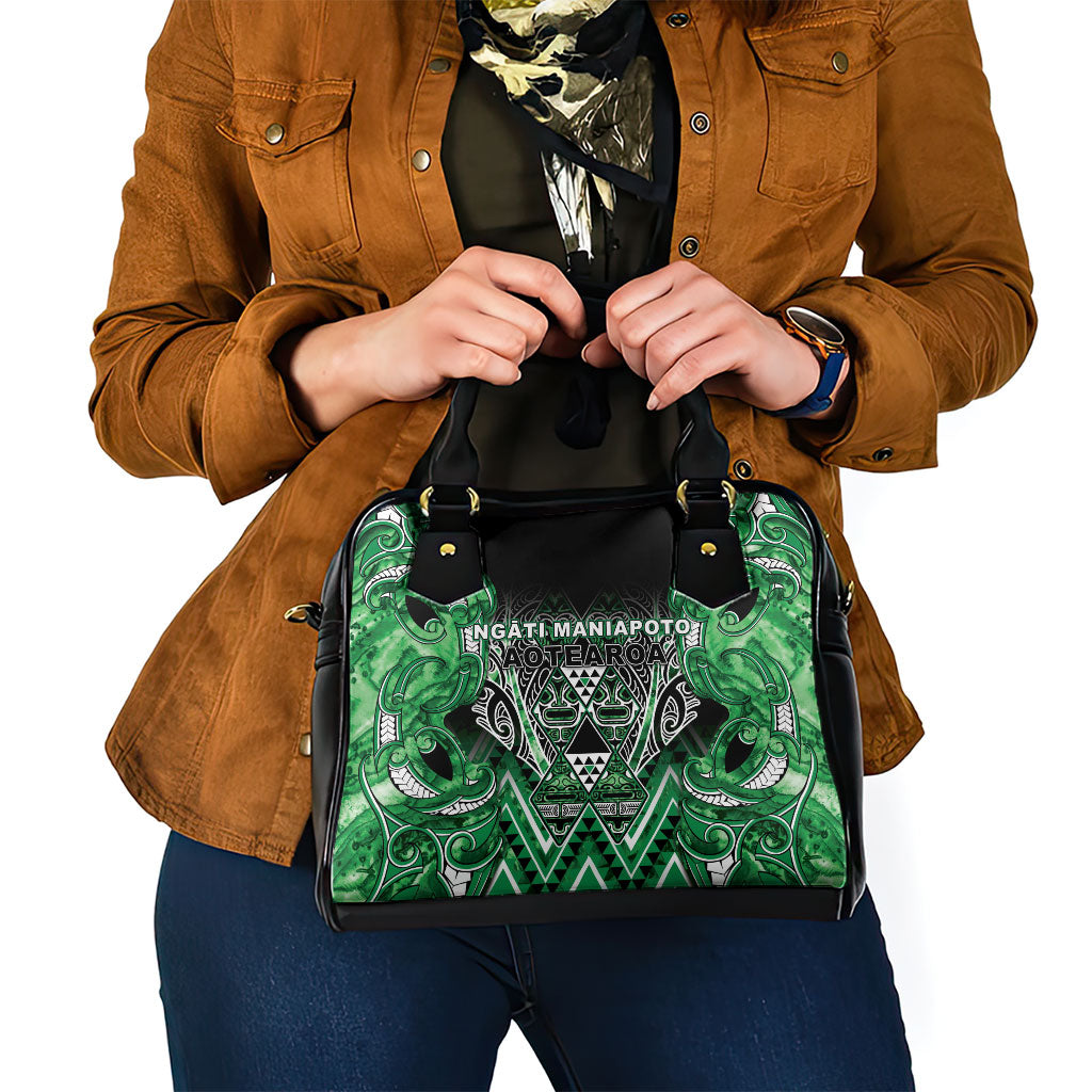 Aotearoa Ngati Maniapoto Shoulder Handbag Maori Tribal Green Paua Shell Pattern