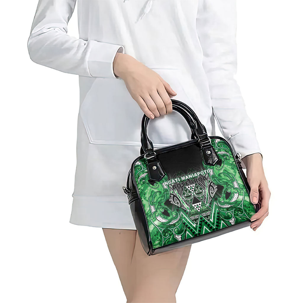 Aotearoa Ngati Maniapoto Shoulder Handbag Maori Tribal Green Paua Shell Pattern