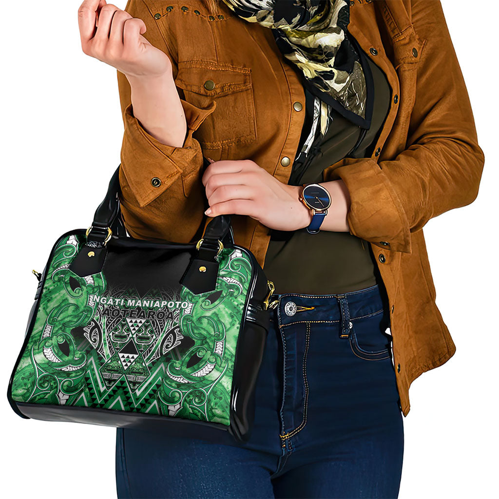 Aotearoa Ngati Maniapoto Shoulder Handbag Maori Tribal Green Paua Shell Pattern