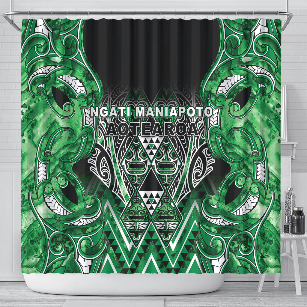 Aotearoa Ngati Maniapoto Shower Curtain Maori Tribal Green Paua Shell Pattern