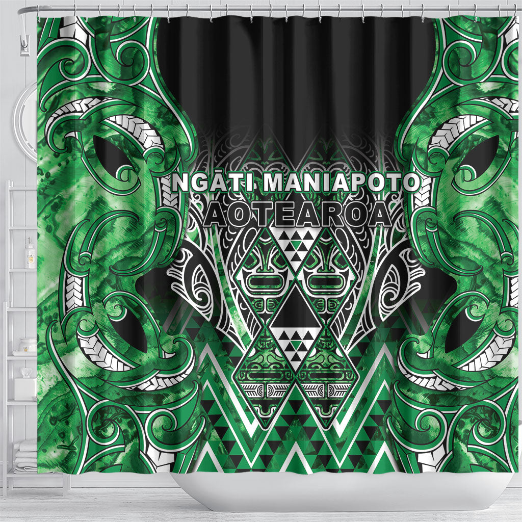 Aotearoa Ngati Maniapoto Shower Curtain Maori Tribal Green Paua Shell Pattern