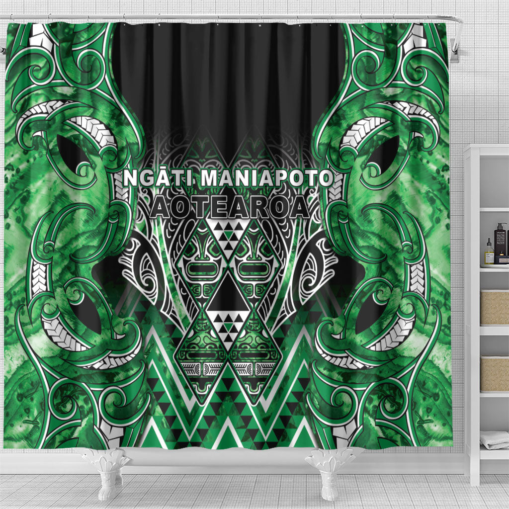 Aotearoa Ngati Maniapoto Shower Curtain Maori Tribal Green Paua Shell Pattern