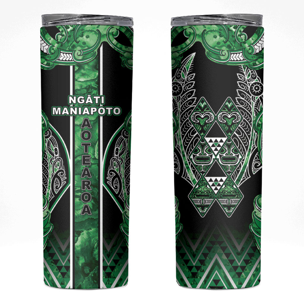 Aotearoa Ngati Maniapoto Skinny Tumbler Maori Tribal Green Paua Shell Pattern
