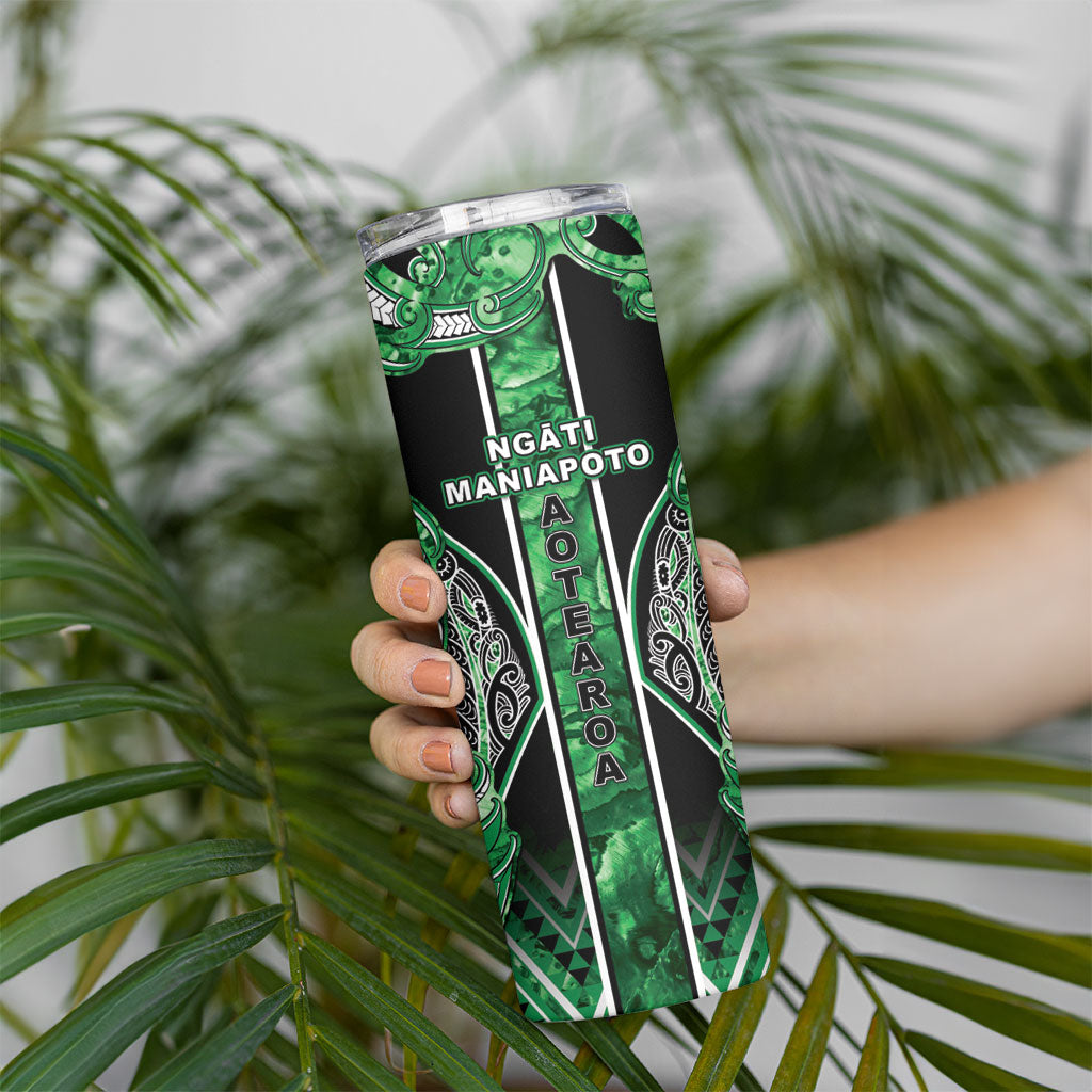 Aotearoa Ngati Maniapoto Skinny Tumbler Maori Tribal Green Paua Shell Pattern
