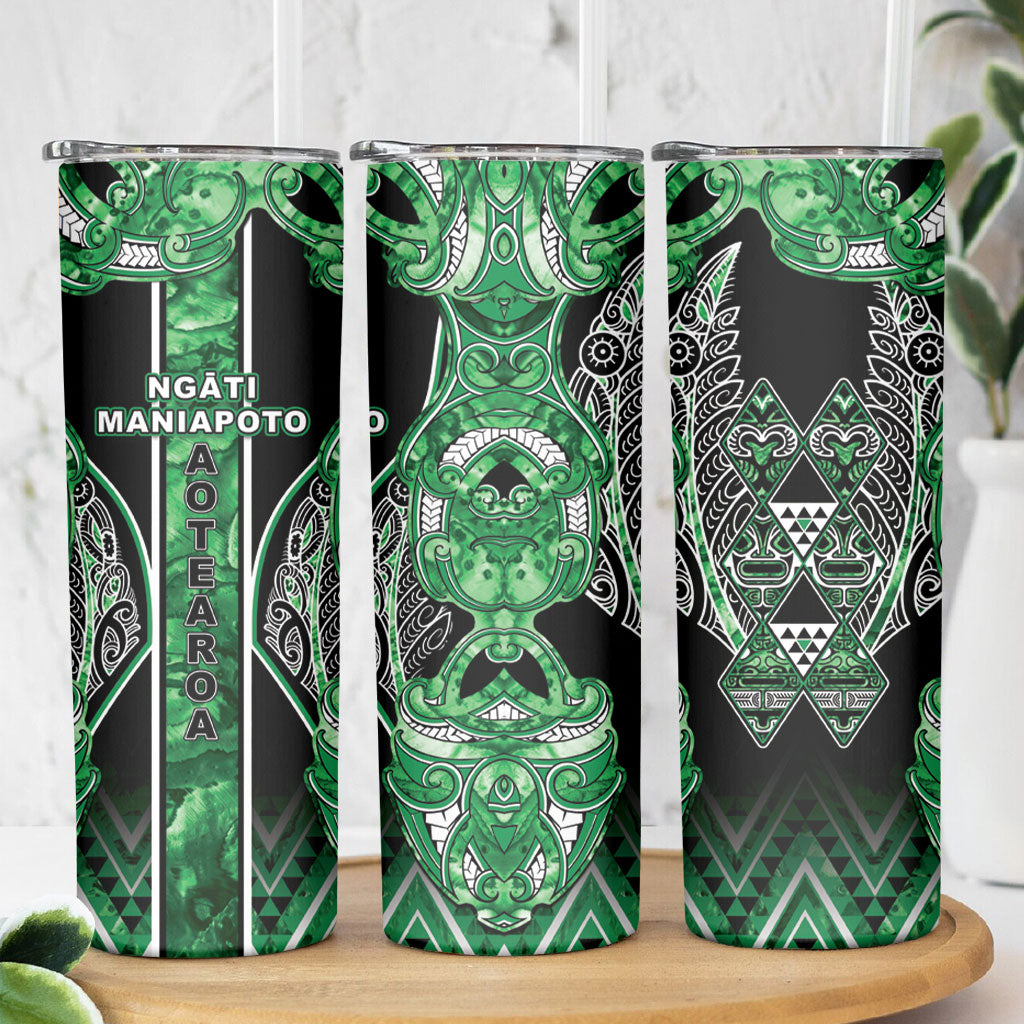 Aotearoa Ngati Maniapoto Skinny Tumbler Maori Tribal Green Paua Shell Pattern