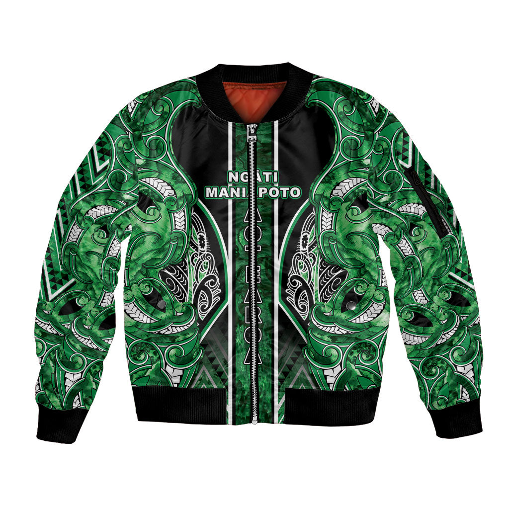 Aotearoa Ngati Maniapoto Sleeve Zip Bomber Jacket Maori Tribal Green Paua Shell Pattern DT05 Unisex Green - Polynesian Pride