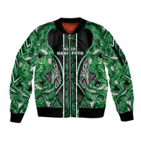 Aotearoa Ngati Maniapoto Sleeve Zip Bomber Jacket Maori Tribal Green Paua Shell Pattern
