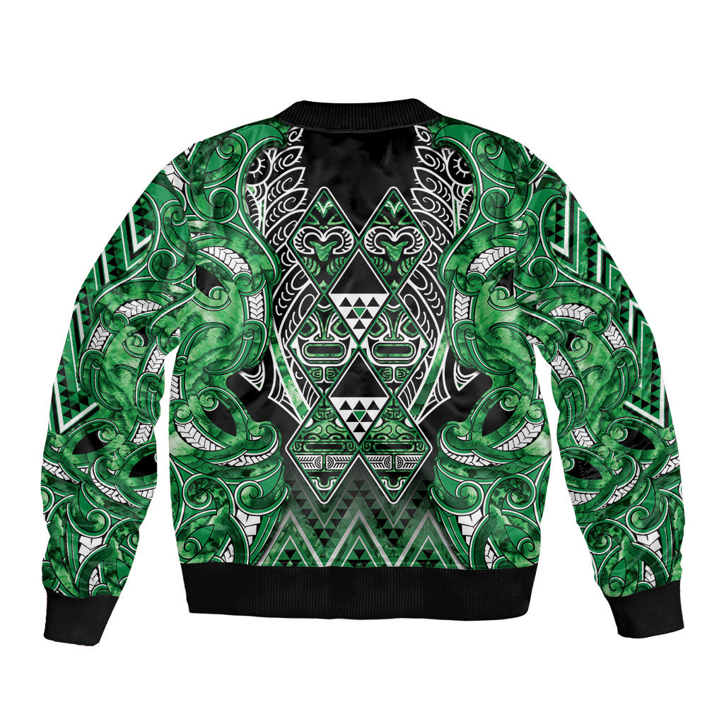 Aotearoa Ngati Maniapoto Sleeve Zip Bomber Jacket Maori Tribal Green Paua Shell Pattern