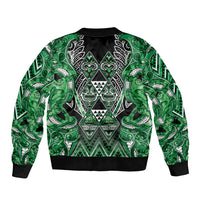 Aotearoa Ngati Maniapoto Sleeve Zip Bomber Jacket Maori Tribal Green Paua Shell Pattern