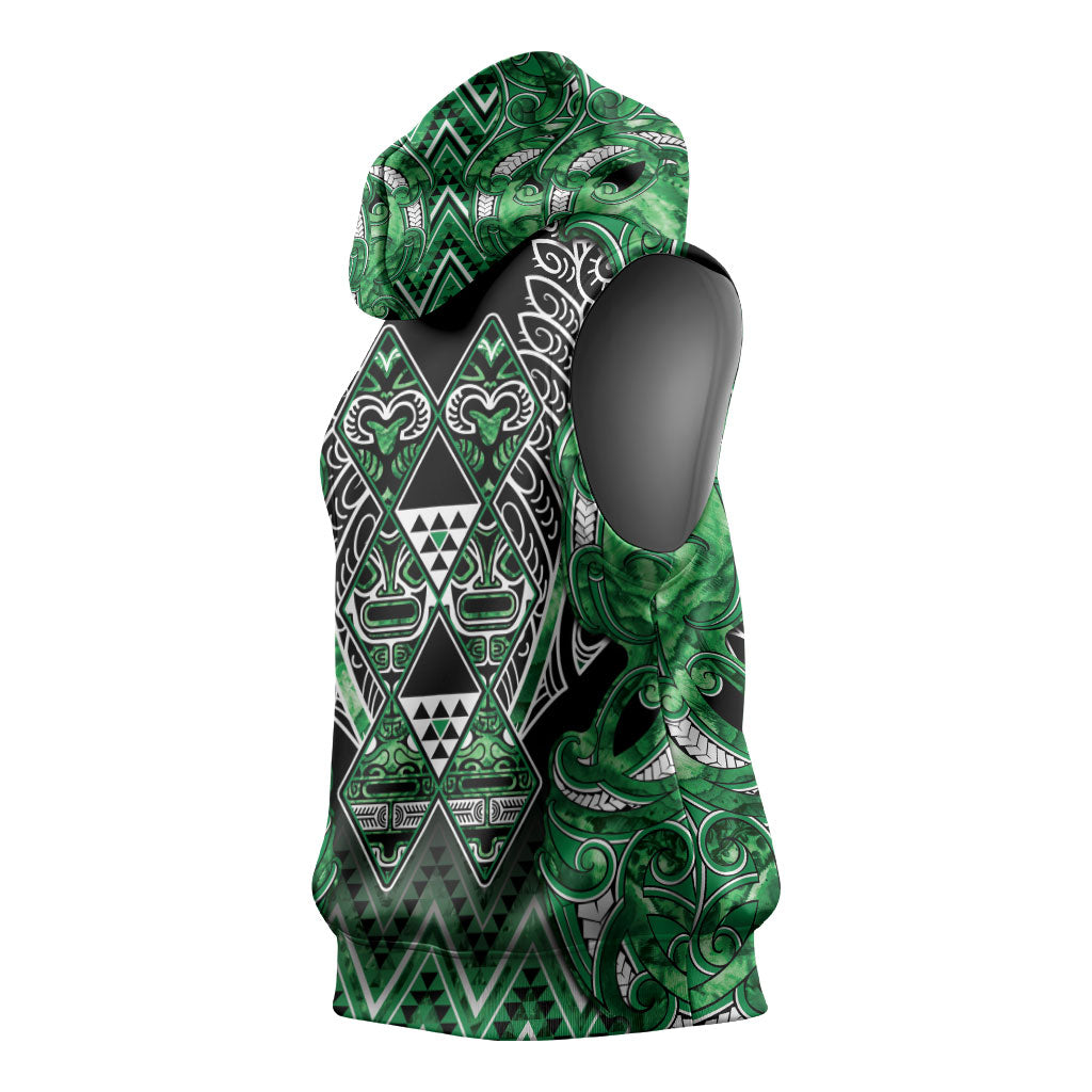Aotearoa Ngati Maniapoto Sleeveless Hoodie Maori Tribal Green Paua Shell Pattern