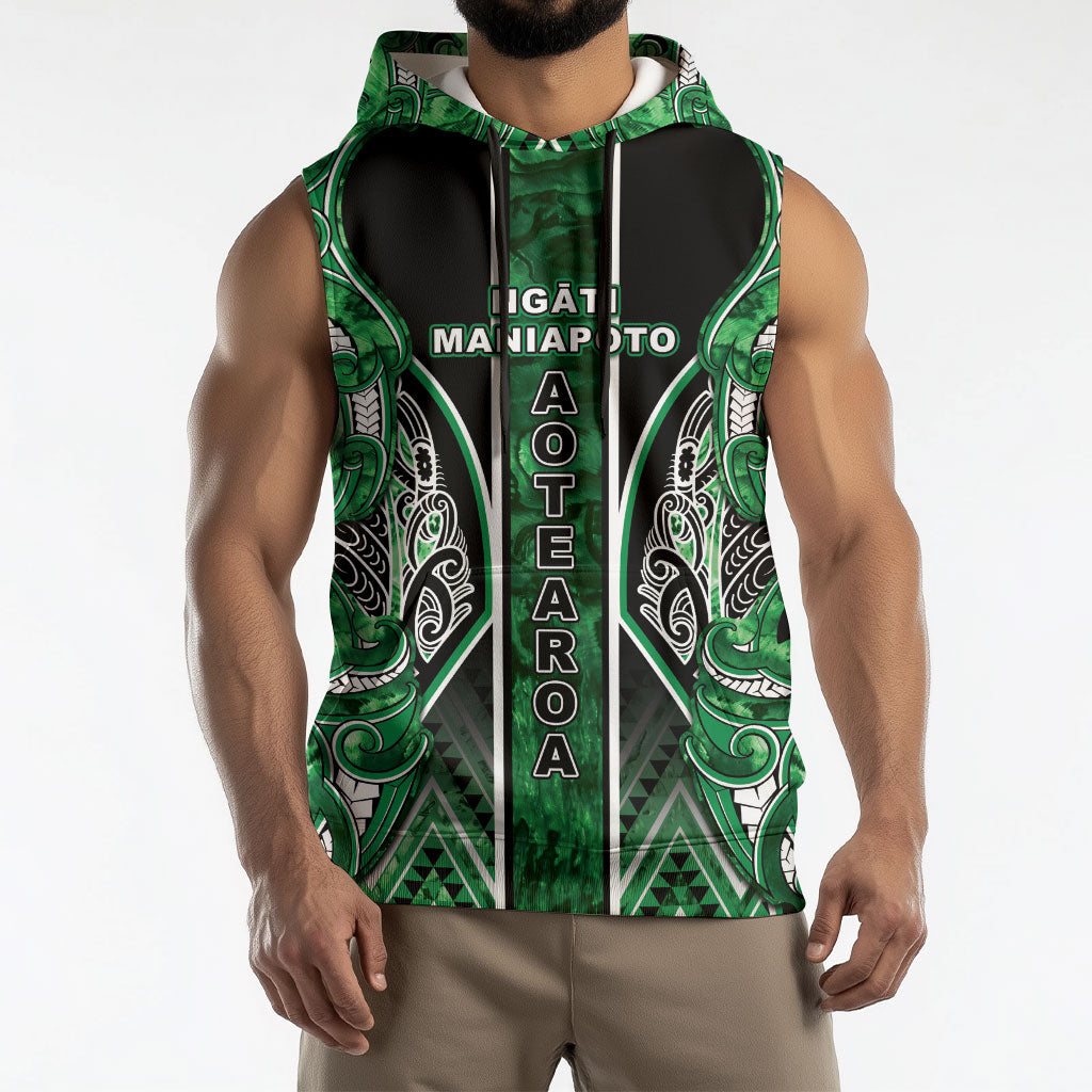 Aotearoa Ngati Maniapoto Sleeveless Hoodie Maori Tribal Green Paua Shell Pattern