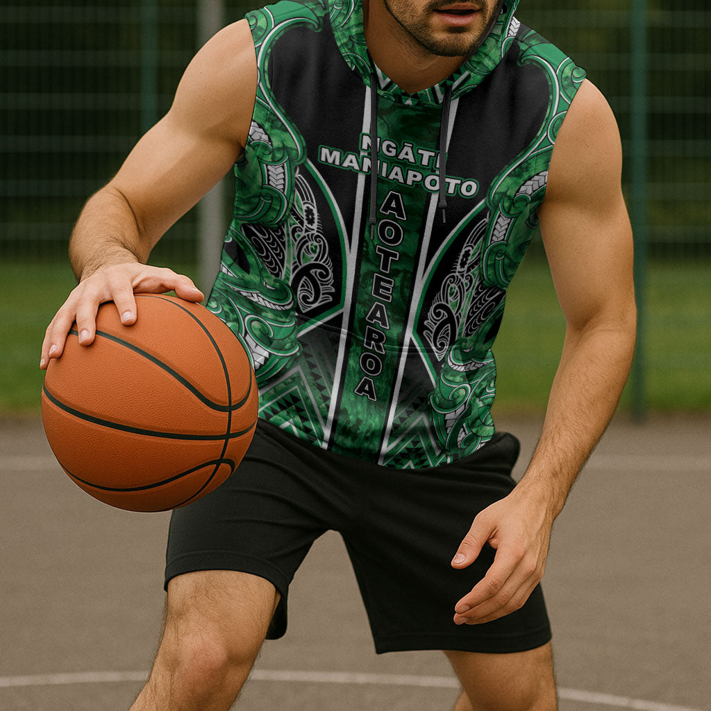 Aotearoa Ngati Maniapoto Sleeveless Hoodie Maori Tribal Green Paua Shell Pattern