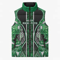 Aotearoa Ngati Maniapoto Sleeveless Puffer Jacket Maori Tribal Green Paua Shell Pattern
