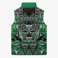 Aotearoa Ngati Maniapoto Sleeveless Puffer Jacket Maori Tribal Green Paua Shell Pattern