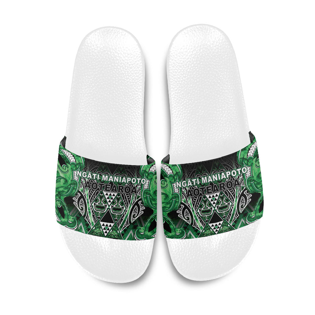 Aotearoa Ngati Maniapoto Slide Sandals Maori Tribal Green Paua Shell Pattern