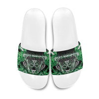 Aotearoa Ngati Maniapoto Slide Sandals Maori Tribal Green Paua Shell Pattern