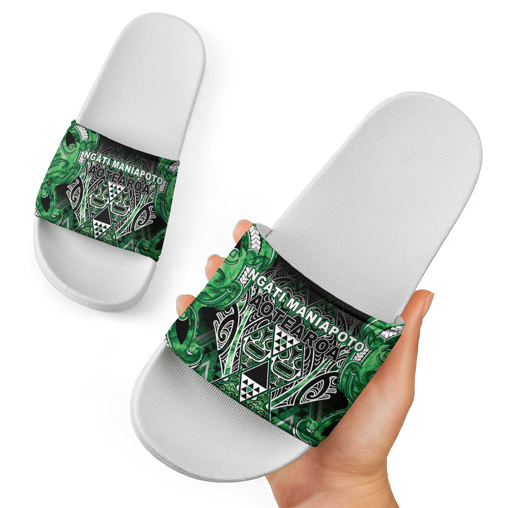 Aotearoa Ngati Maniapoto Slide Sandals Maori Tribal Green Paua Shell Pattern