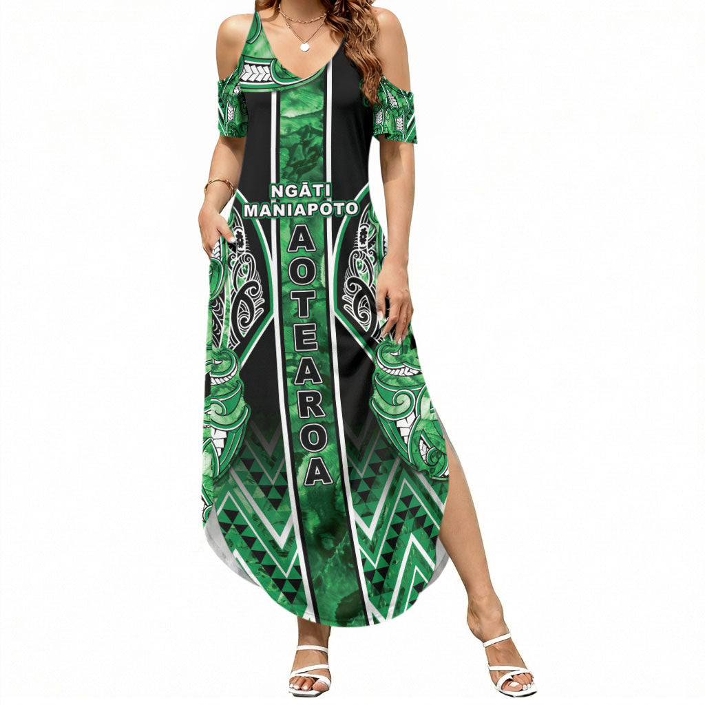 Aotearoa Ngati Maniapoto Summer Maxi Dress Maori Tribal Green Paua Shell Pattern