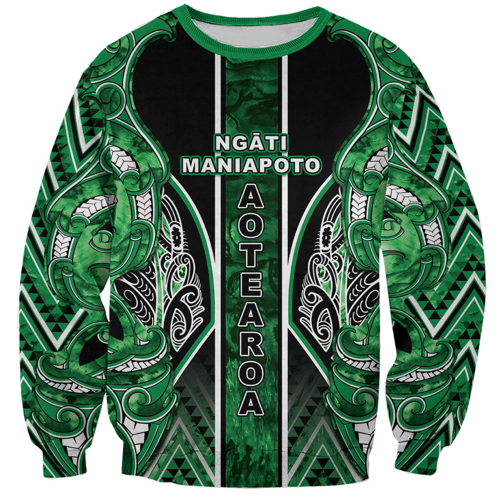 Aotearoa Ngati Maniapoto Sweatshirt Maori Tribal Green Paua Shell Pattern