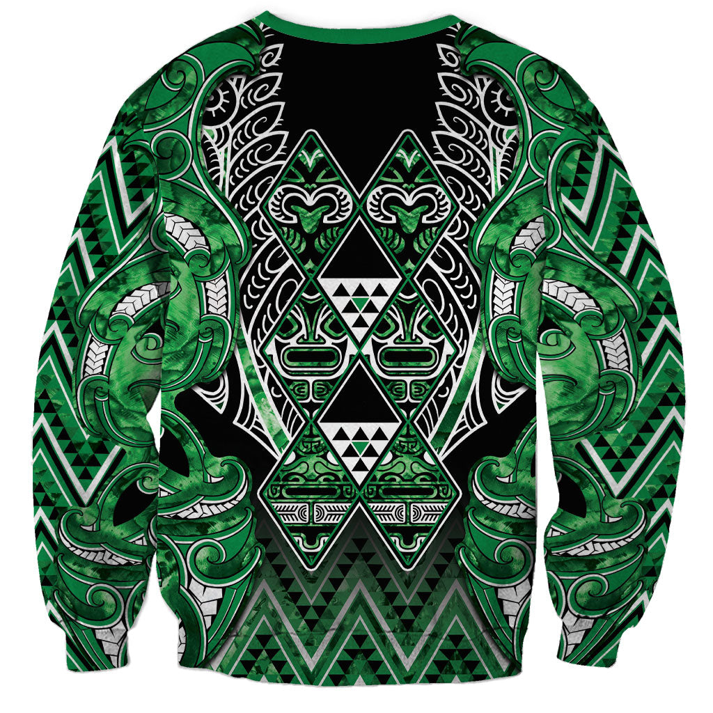 Aotearoa Ngati Maniapoto Sweatshirt Maori Tribal Green Paua Shell Pattern