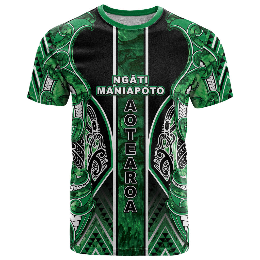 Aotearoa Ngati Maniapoto T Shirt Maori Tribal Green Paua Shell Pattern DT05 Green - Polynesian Pride