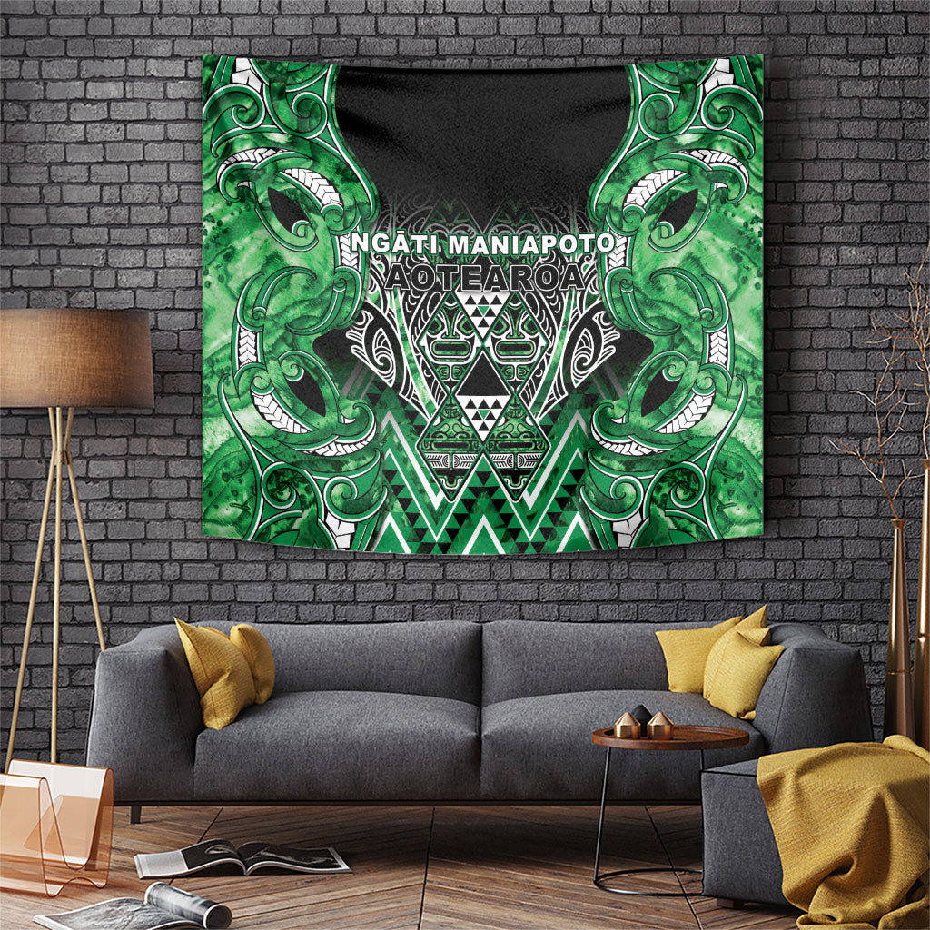 Aotearoa Ngati Maniapoto Tapestry Maori Tribal Green Paua Shell Pattern DT05 Green - Polynesian Pride