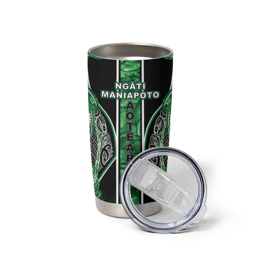 Aotearoa Ngati Maniapoto Tumbler Cup Maori Tribal Green Paua Shell Pattern