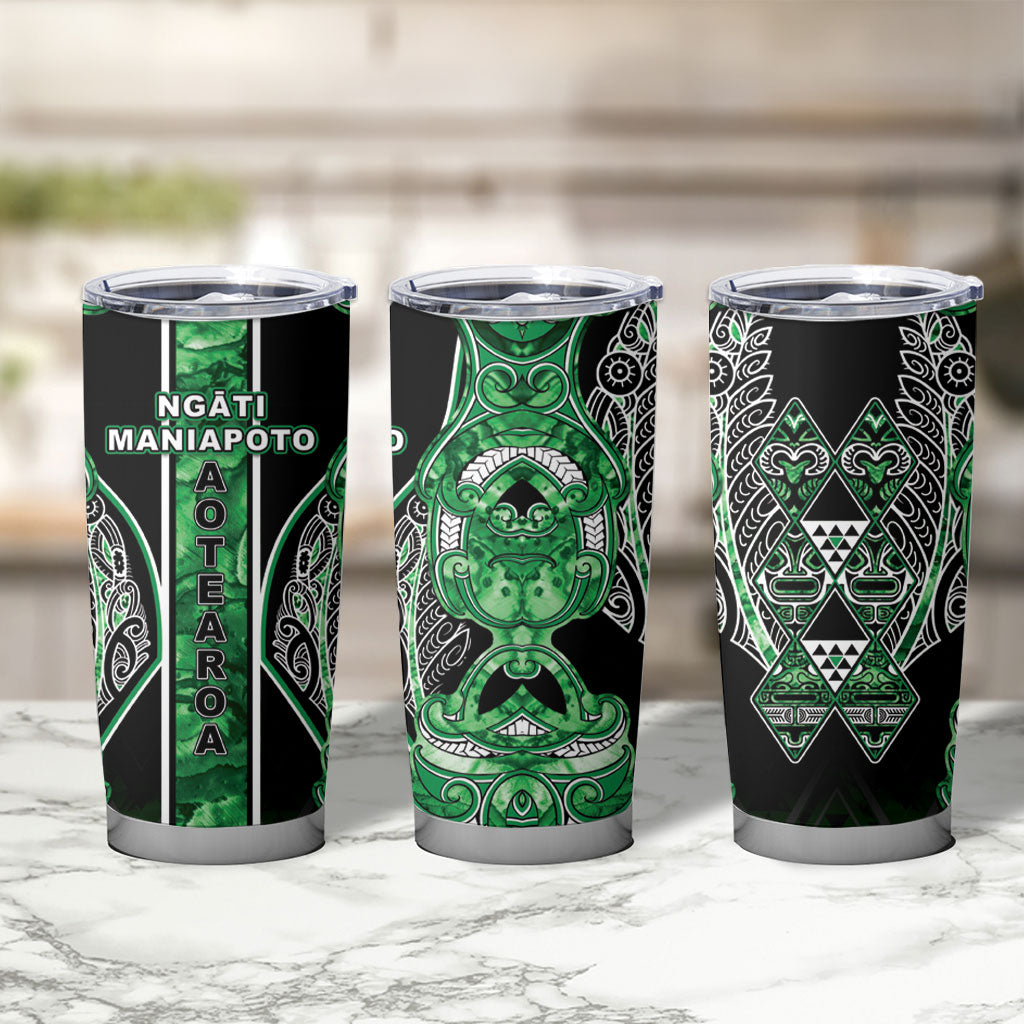 Aotearoa Ngati Maniapoto Tumbler Cup Maori Tribal Green Paua Shell Pattern