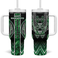 Aotearoa Ngati Maniapoto Tumbler With Handle Maori Tribal Green Paua Shell Pattern