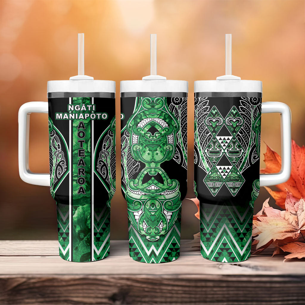 Aotearoa Ngati Maniapoto Tumbler With Handle Maori Tribal Green Paua Shell Pattern