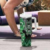 Aotearoa Ngati Maniapoto Tumbler With Handle Maori Tribal Green Paua Shell Pattern