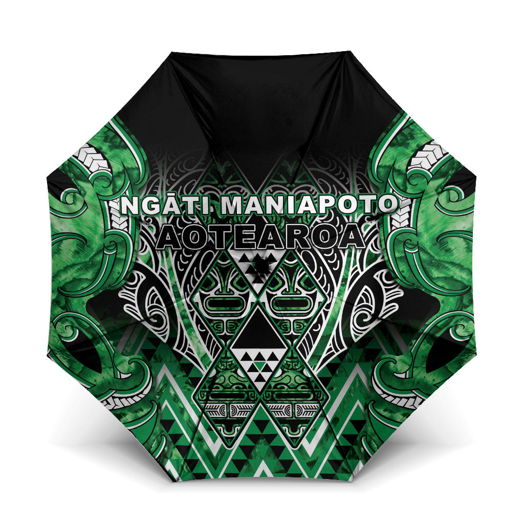 Aotearoa Ngati Maniapoto Umbrella Maori Tribal Green Paua Shell Pattern DT05 One Size Folded 11.42 inch Opened Diameter 37.4 inch Green - Polynesian Pride