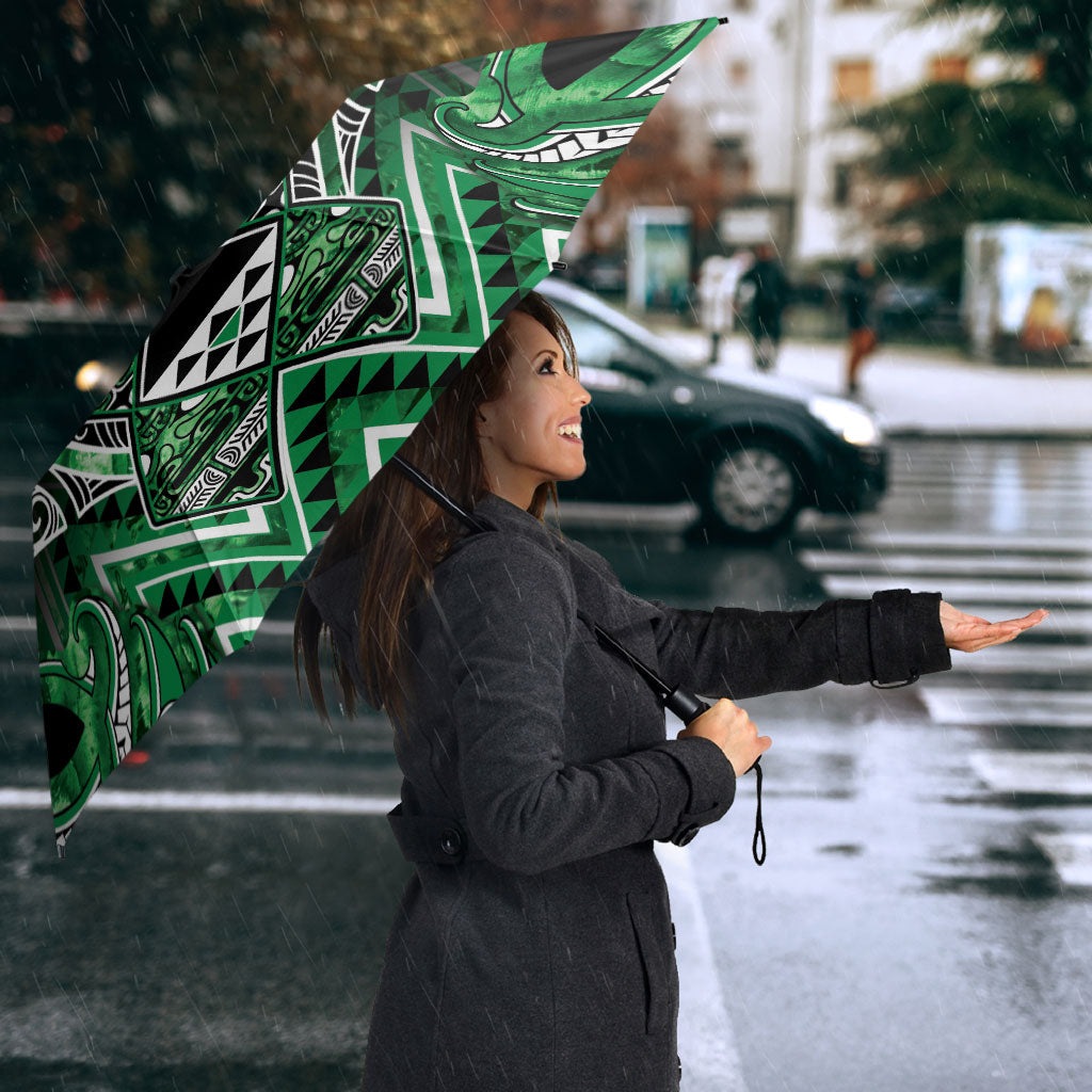 Aotearoa Ngati Maniapoto Umbrella Maori Tribal Green Paua Shell Pattern