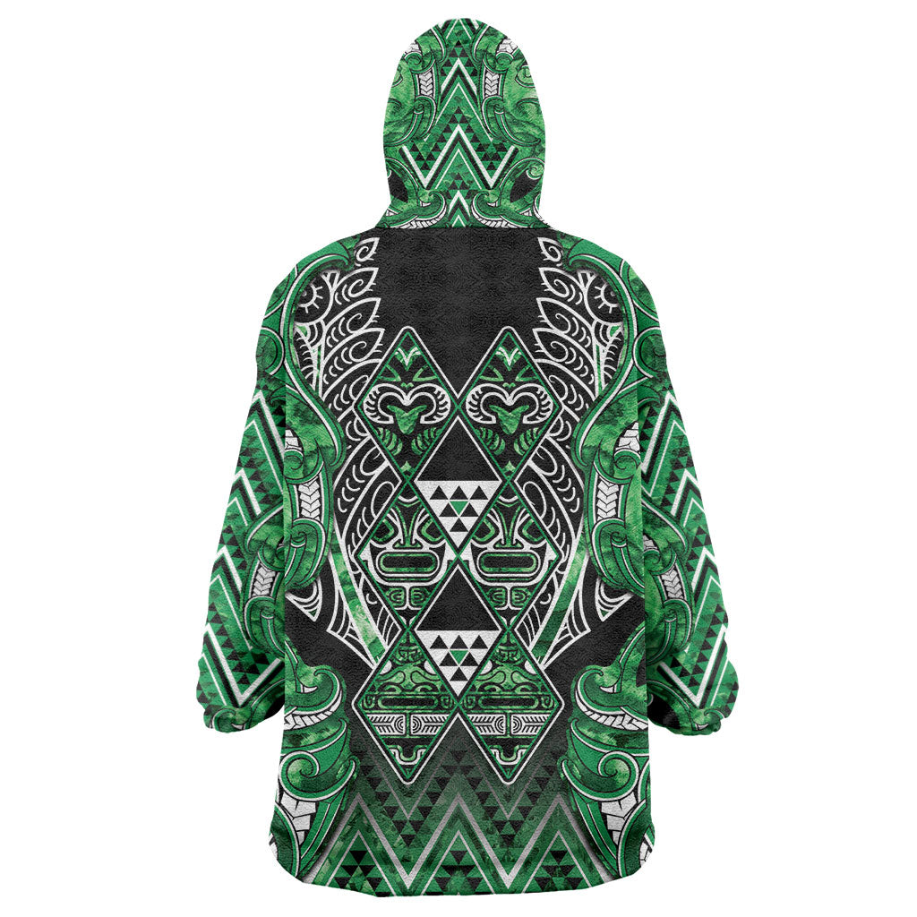 Aotearoa Ngati Maniapoto Wearable Blanket Hoodie Maori Tribal Green Paua Shell Pattern