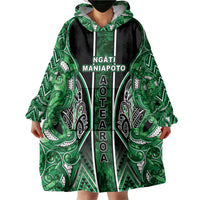 Aotearoa Ngati Maniapoto Wearable Blanket Hoodie Maori Tribal Green Paua Shell Pattern