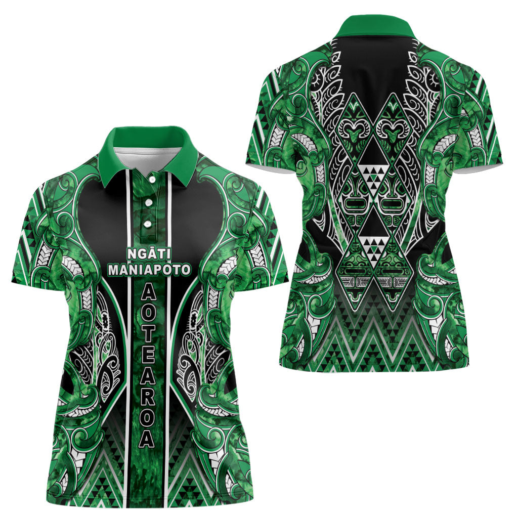 Aotearoa Ngati Maniapoto Women Polo Shirt Maori Tribal Green Paua Shell Pattern