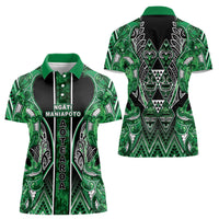 Aotearoa Ngati Maniapoto Women Polo Shirt Maori Tribal Green Paua Shell Pattern