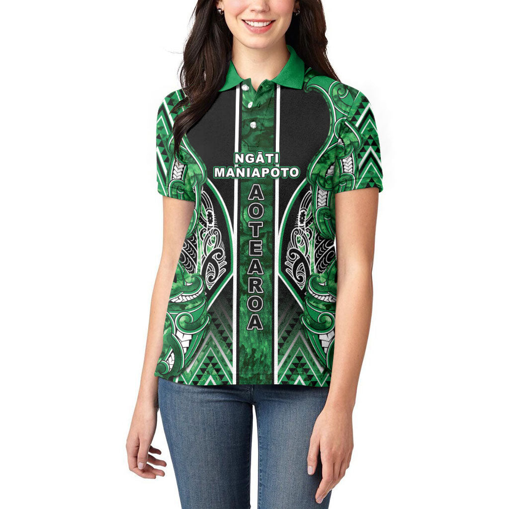 Aotearoa Ngati Maniapoto Women Polo Shirt Maori Tribal Green Paua Shell Pattern