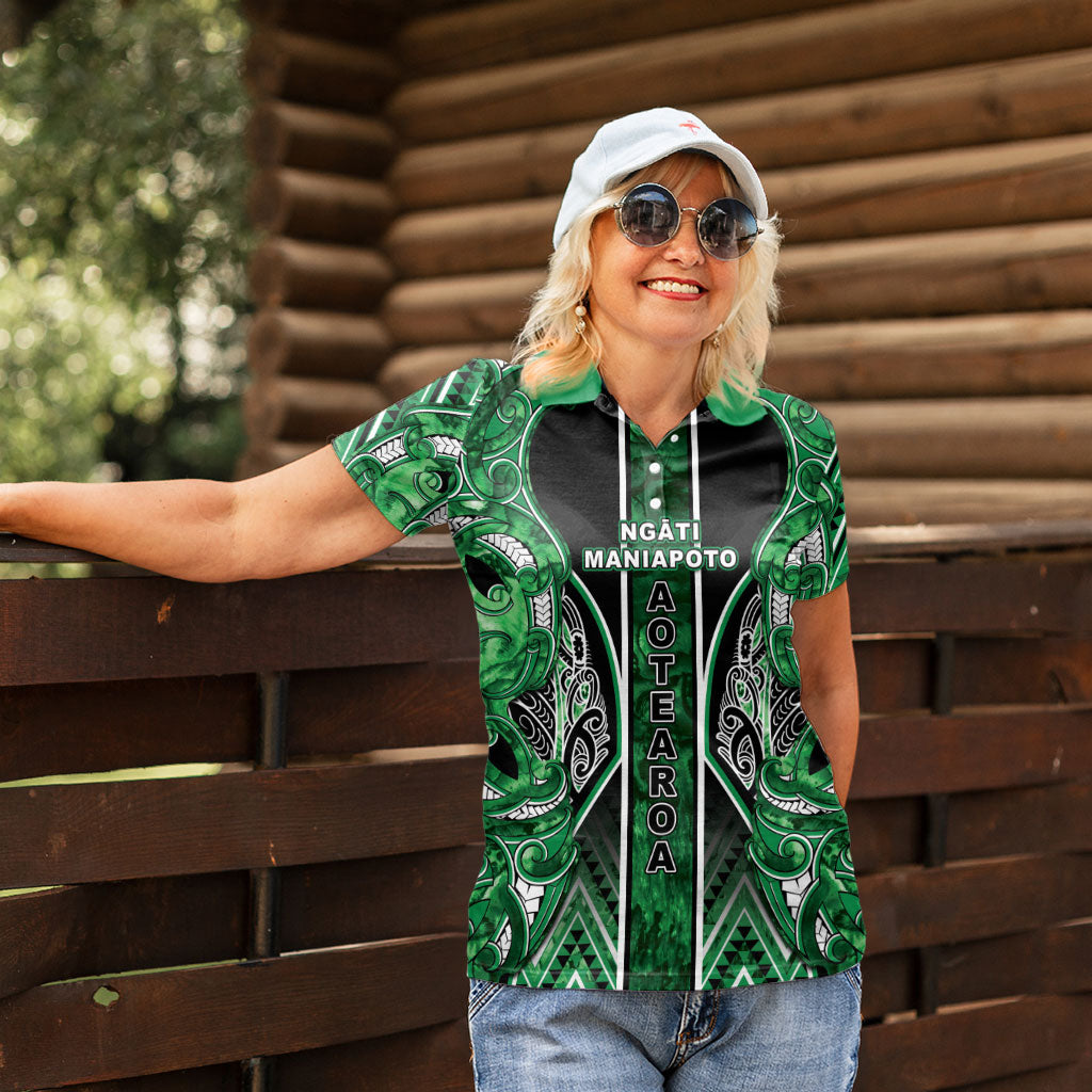Aotearoa Ngati Maniapoto Women Polo Shirt Maori Tribal Green Paua Shell Pattern