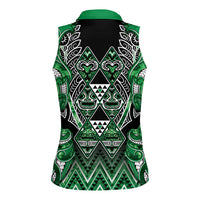 Aotearoa Ngati Maniapoto Women Sleeveless Polo Shirt Maori Tribal Green Paua Shell Pattern