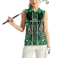 Aotearoa Ngati Maniapoto Women Sleeveless Polo Shirt Maori Tribal Green Paua Shell Pattern
