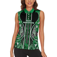 Aotearoa Ngati Maniapoto Women Sleeveless Polo Shirt Maori Tribal Green Paua Shell Pattern