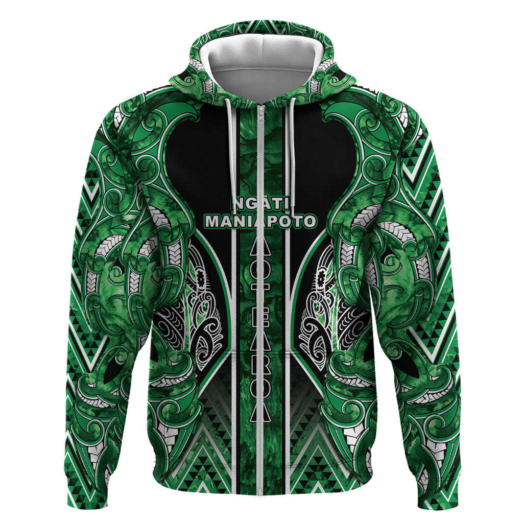 Aotearoa Ngati Maniapoto Zip Hoodie Maori Tribal Green Paua Shell Pattern DT05 Zip Hoodie Green - Polynesian Pride