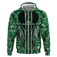 Aotearoa Ngati Maniapoto Zip Hoodie Maori Tribal Green Paua Shell Pattern