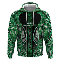 Aotearoa Ngati Maniapoto Zip Hoodie Maori Tribal Green Paua Shell Pattern